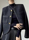 レディース トップス ジャケット ショート 長袖 ラウンドネック ストレート 前開き きれいめ かっこいい フォーマル ワイルド 無地 ロングシーズン 通勤 デート お出かけ 防寒 脚長 清楚 ブラック(4)
