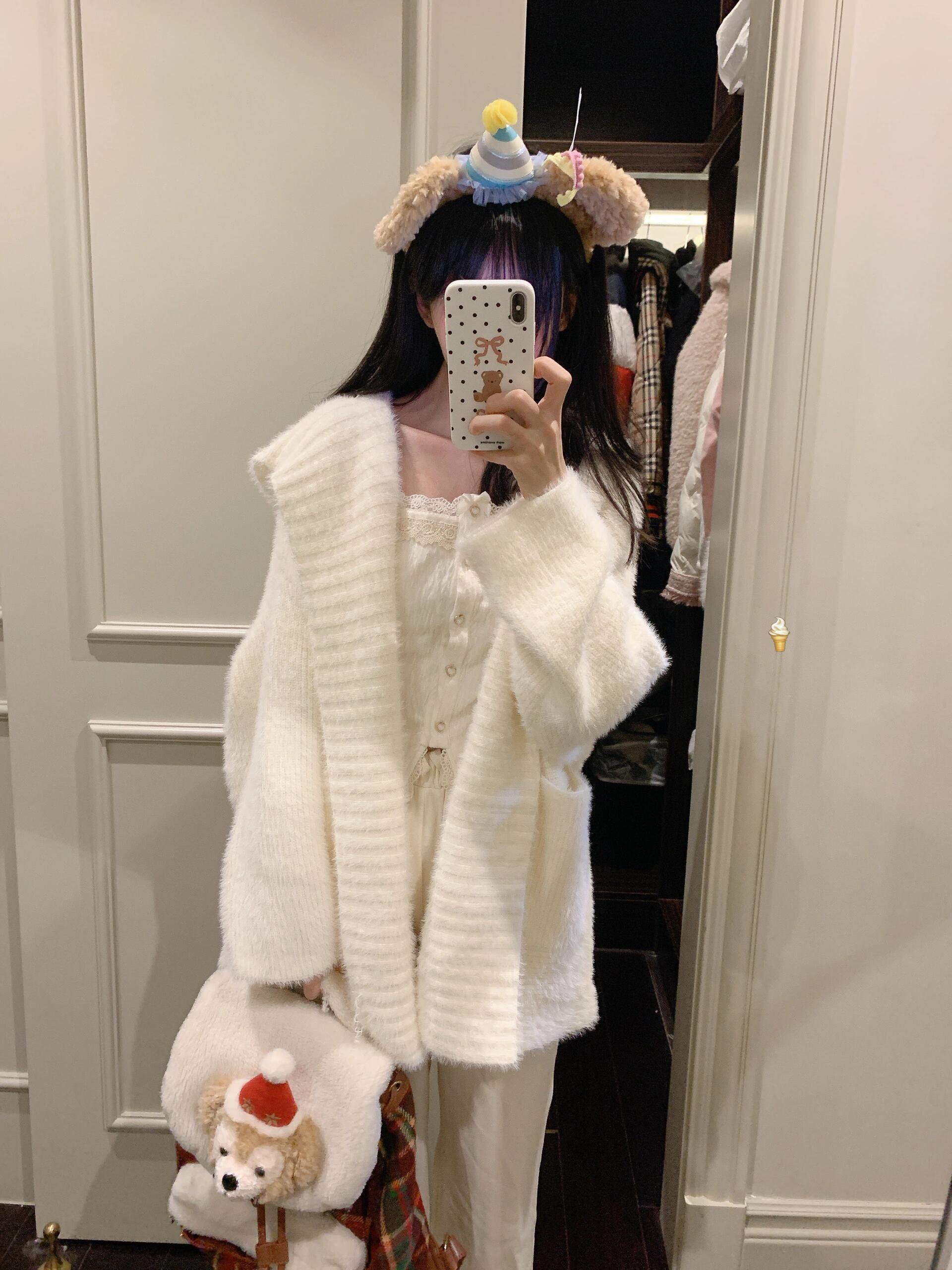 レディース トップス カーディガン 羽織 前開き 長袖 もこもこ ふわふわ かわいい シンプル カジュアル おしゃれ ガーリー キュート 無地 秋 冬 レイヤード ホワイト