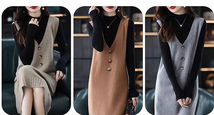 レディース ワンピース ロング ノースリーブ Vネック ボタン きれいめ シンプル おしゃれ かっこいい ラフ 無地 秋 冬 通勤 学校 デート お出かけ 旅行 ゆる グレー カーキ キャメル