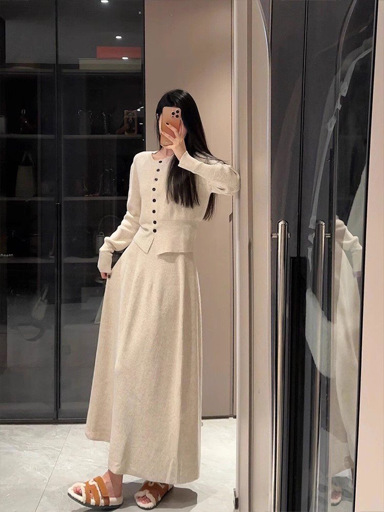 レディース セットアップ ロング 長袖 2way ボタン シンプル カジュアル ラフ 無地 ロングシーズン 通学 デート お出かけ 旅行 休日 普段使い 着回し カーキ