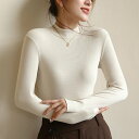 レディース トップス 長袖 ハイネック スリム 細身 フェミニン 中厚手 かわいい 大人可愛い シンプル カジュアル おしゃれ 無地 秋 冬 デート お出かけ 女子会 休日 暖かい S M L XL ホワイト ブラック ブラウン ベージュ