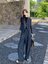 レディース トップス パンツ ボトムス ベスト セットアップ 2点セット ワイドレッグパンツ 袖なし Vネック 前開き ウエストゴム ボタン シンプル カジュア...