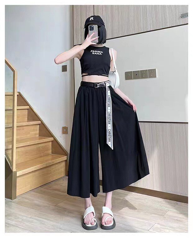 レディース パンツ ボトムス ガウチョパンツ キュロット 8分丈 ワイド Aライン ドレープ ベルト ハイウエスト ギャザー 大人可愛い カジュアル おしゃれ こなれ感 ラフ 抜け感 無地 楽ちん