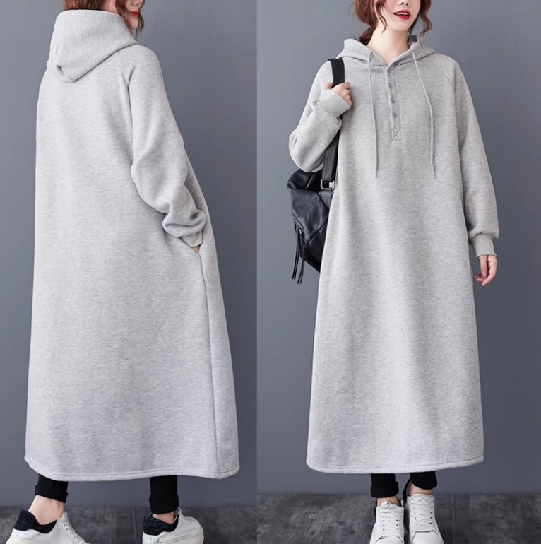 ワンピース プルオーバー ロング 長袖 襟なし フード ワイド Aライン 大人可愛い きれいめ シンプル カジュアル おしゃれ かっこいい こなれ感 ラフ ルーズ 個性的 クール モード系 モダン 主役級 存在感 都会的 ベーシック ナチュラル 無地 秋 冬 デート お出かけ お泊まり