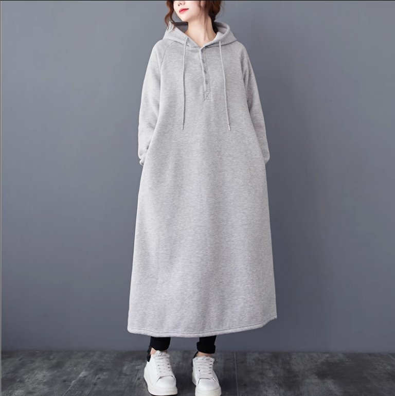 ワンピース プルオーバー ロング 長袖 襟なし フード ワイド Aライン 大人可愛い きれいめ シンプル カジュアル おしゃれ かっこいい こなれ感 ラフ ルーズ 個性的 クール モード系 モダン 主役級 存在感 都会的 ベーシック ナチュラル 無地 秋 冬 デート お出かけ お泊まり