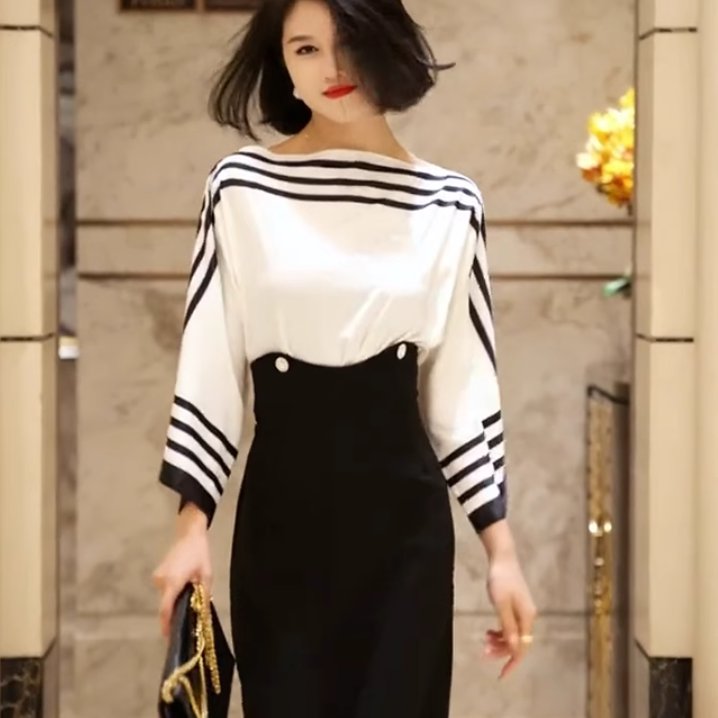 フェイクツーピース スカート ワンピース プルオーバー ドレス レディース タイトスカート ロングスカート ミモレ 7分袖 襟なし タイト スリム 細身 ストレート ハイウエスト ボタン 薄手 かわいい 大人可愛い きれいめ シンプル カジュアル 上品 おしゃれ かっこいい レトロ