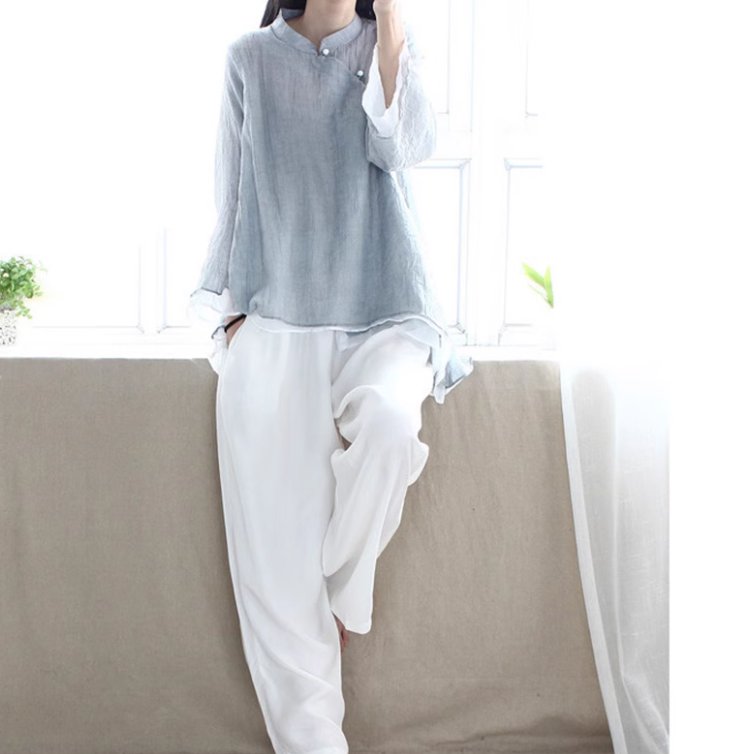 2点セット トップス パンツ ボトムス シャツ ブラウス セットアップ レディース ロングパンツ ワイドパンツ ツーピーストップス ロング 長袖 ふわふわ 伸縮性 異国風 ボタン 薄手 リネン かわいい 大人可愛い きれいめ シンプル カジュアル 上品 おしゃれ かっこいい レトロ