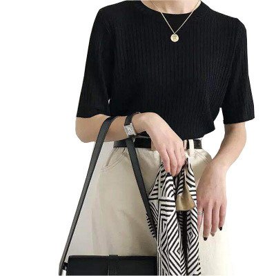 Other - トップス カットソー Tシャツ ミディアム丈 5分袖 ラウンドネック かわいい 大人可愛い きれいめ シンプル 上品 おしゃれ かっこいい レトロ こなれ感 個性的 主役級 存在感 抜け感 オールシーズン クール メンズライク ボーイッシュ キュート ナチュラル ベーシック 無地