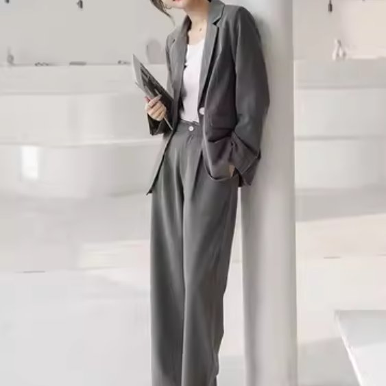 スリーピース 3点セット ジャケット パンツ ボトムス スーツ セットアップ レディース 羽織 前開き ロングパンツ ワイドパンツ ロング 長袖 襟付き ワイド オーバーサイズ ポケット ハイウエスト ボタン 大人可愛い きれいめ シンプル カジュアル 上品 おしゃれ かっこいい