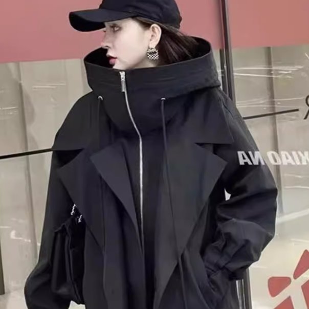 ジャケット コート アウター 上着 レディース 羽織 前開き ウィンドブレーカー ミディアム 長袖 萌袖 襟付き ワイド オーバーサイズ ファスナー ポケット かわいい 大人可愛い きれいめ シンプル カジュアル 上品 おしゃれ かっこいい レトロ こなれ感 ラフ ルーズ 個性的