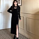 ドレス ワンピース ウェディング パーティー 結婚式 二次会 披露宴 演奏会 発表会 ステージ 舞台 ミモレ 長袖 襟なし ストレート ハイウエスト 伸縮性 サイドスリット 可愛い きれいめ シンプル カジュアル 大人可愛い 上品 おしゃれ かっこいい レトロ キュート クール
