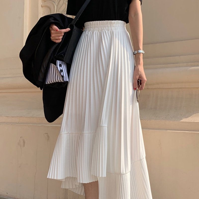 ボトムス スカート ミディアム丈スカート アシンメトリー フレア ウエストゴム ロング丈 かわいい 大人可愛い きれいめ シンプル カジュアル 上品 おしゃれ かっこいい 大人女子 こなれ感 個性的 レトロ 主役級 存在感 キュート クール ナチュラル ベーシック クール 無地