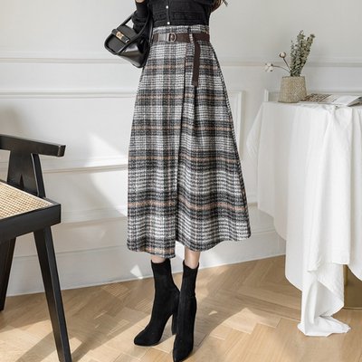 ボトムス スカート ミディアム丈スカート ミディアム丈 セミフレア Aライン ウエストベルト かわいい 大人可愛い きれいめ シンプル カジュアル 上品 おしゃれ かっこいい 大人女子 こなれ感 個性的 レトロ 主役級 存在感 キュート クール ナチュラル ベーシック チェック柄