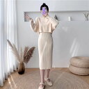トップス ワンピース セットアップ レディース ニットワンピ 膝丈 膝下 袖なし ノースリーブ 長袖 ラウンドネック Iライン フェミニン リブニット ニット かわいい 大人可愛い きれいめ おしゃれ ガーリー エレガント モダン ラブリー キュート ベーシック ナチュラル 無地