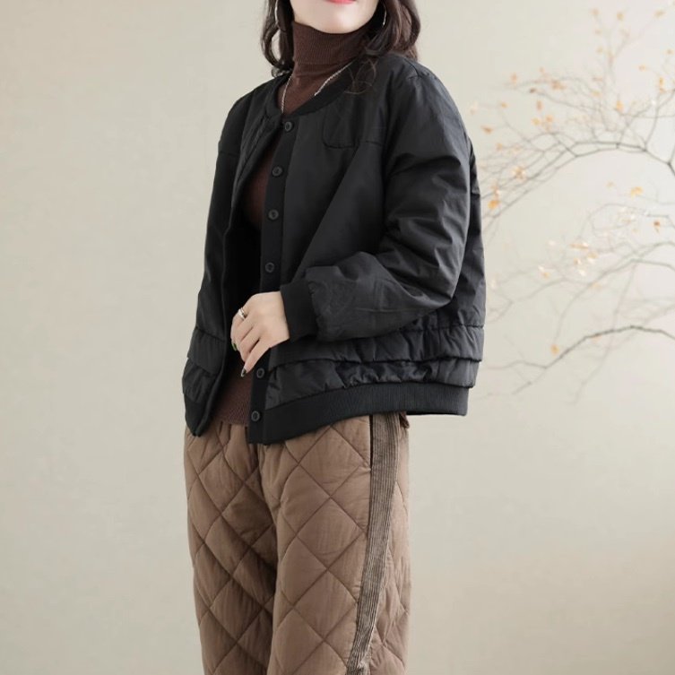 No Collar Jacket - ジャケット アウター 上着 レディース ノーカラージャケット 長袖 Uネック 綿 コットン シンプル カジュアル おしゃれ かっこいい レトロ こなれ感 ラフ メンズライク マニッシュ ベーシック アクティブ ナチュラル 無地 秋 冬 お出かけ イベント 旅行 女子会 休日