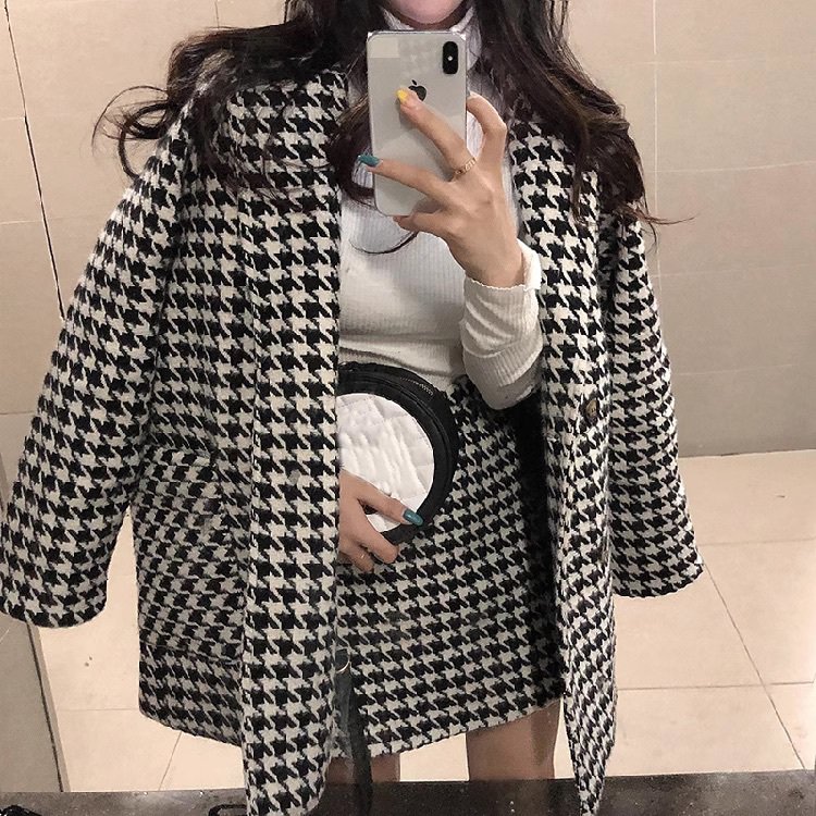 スカート ボトムス アウター セットアップ ジャケット レディース スーツ ミニ ショート 長袖 Vネック 襟付き 前開き ポケット ツイード 上下セット 2点セット ツーピース 大人可愛い きれいめ 上品 おしゃれ こなれ感 エレガント モダン チェック柄 格子柄 千鳥格子 秋 冬