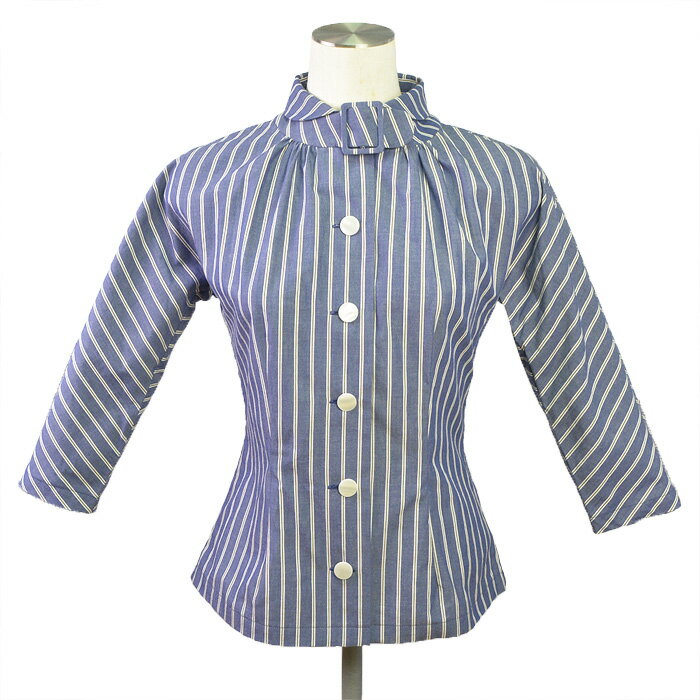 中原淳一デザイン 復刻ブラウス・バックルストライプ（ネイビー）のサムネイル