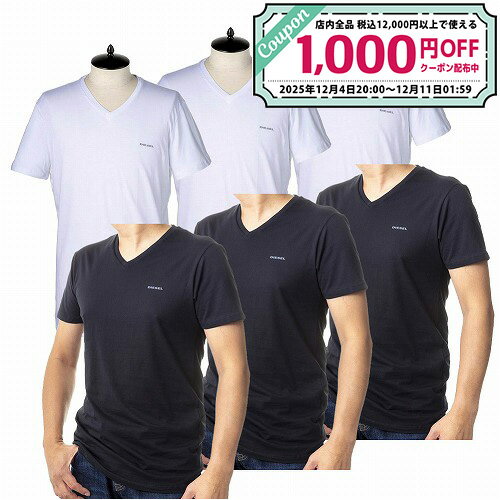 ディーゼル Tシャツ 3枚セット 00SPDM 0AALW Vネック 3枚組 ロゴ コットン ブランド アンダーウェア メンズ ホワイト ブラック DIESEL