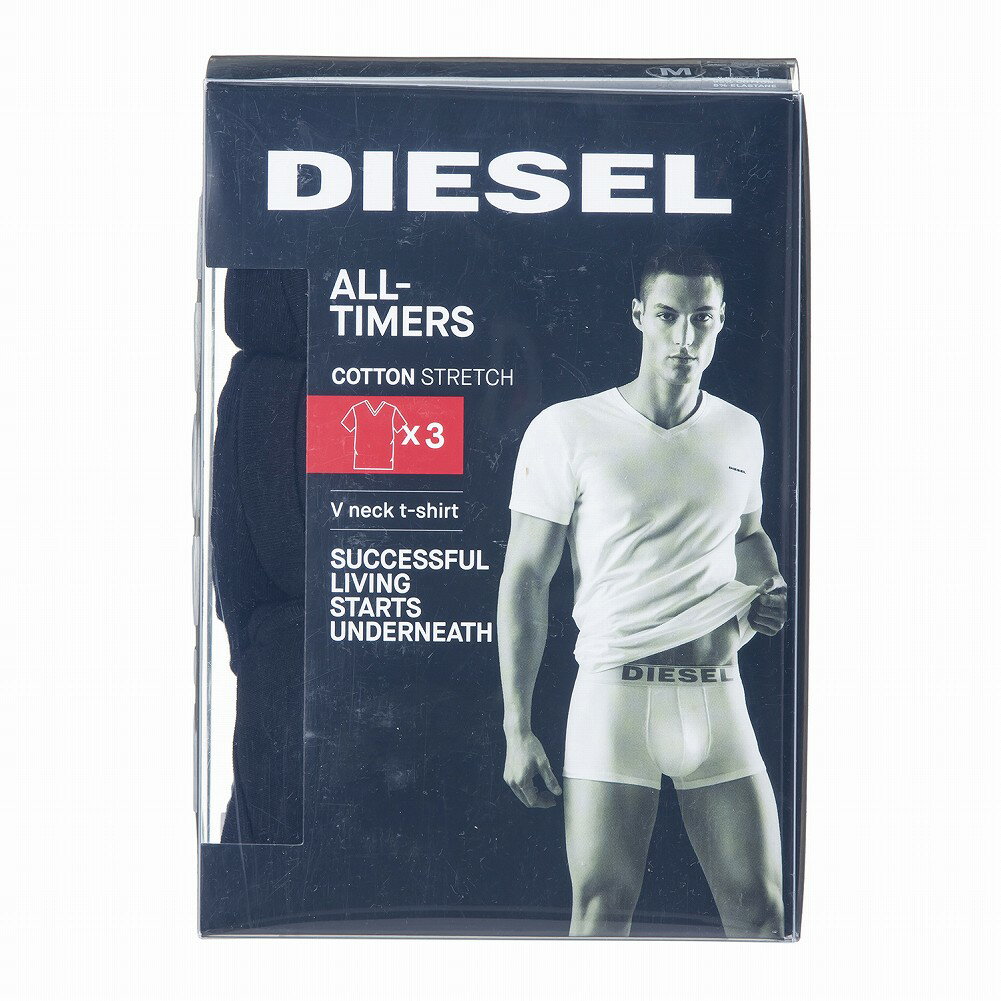 DIESEL Tシャツ ブランド 3枚組 00SHGU 0JAQX 900 ALL-TIMERS コットンストレッチ Vネック 半袖 セット メンズ ブラック ディーゼル 2