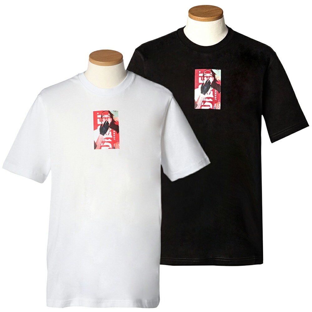 ディーゼル Tシャツ半袖 メンズ A12458 0BEAF DIESEL tシャツ ブランド かっこいい プリント バックロゴ 白 黒