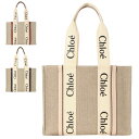 クロエ chloe woody トートバッグ ミディアム CHC22AS383 I26 ウッディ バッグ リネン キャンバス レディース 春夏