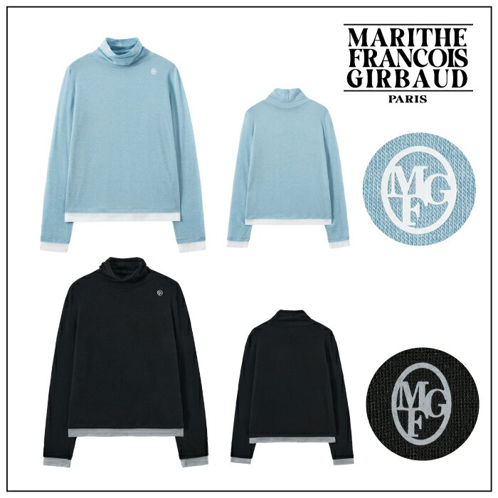 【MARITHE FRANCOIS GIRBAUD】W LAYERED POINT TURTLE NECK LONG SLEEVE マリテ フランソワ ジルボー ブルー スカイブルー パステル 水色 ブラック ブランドロゴ 長袖 レディース メンズ トップス インナー レイヤード タートルネック ロングスリーブ