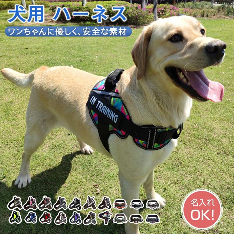 Rakuten - 【名入れ可】犬用 犬 首に優しい ハーネス 名前 胴輪 単品 名入れ イニシャル 簡単装着 引っ張り防止 抜けない 小型犬 中型犬 大型犬 かわいい 散歩 お出かけ アウトドア 迷子防止 通気性 ナイロン マジックテープ ハンドル付き 気管虚脱対応 格好いい 可愛い 軽い 超軽量