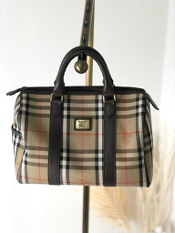 【マラソン期間中全商品5000円OFF・7%OFFクーポン配布中！！】BURBERRY バーバリー クラシックチェック ロゴ キャンバス ボストンバッグ ブラウン vintage ヴィンテージ オールド