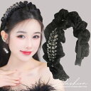\2点10%OFF、3点20%OFF COUPON/カチューシャ 全2種 ベロア 黒 ギャザー 花柄 ビジュー飾り 幅広 華やか ビジュー ブラック ヘアアクセ...