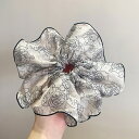 \2点10%OFF、3点20%OFF COUPON/ヘアゴム シュシュ 花柄 薔薇 ローズ柄 黒 大きい 大きめ ヘアアクセサリー 髪留め ヘッドアクセサリー ...