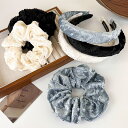 \2点10%OFF、3点20%OFF COUPON/メール便 カチューシャ シュシュ 同じカラー 素材 全3色 ヘアゴム ベロア お呼ばれ 痛くない ブラック ...
