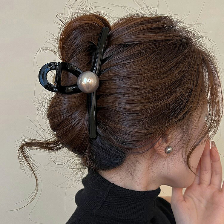 ヘアクリップ 全4型 バンスクリップ パール付き ヘアアクセサリー 大きい 大きめ 黒 成人式 謝恩会 髪留め 普段使い ヘッドアクセサリー 髪飾り 上品 エレガント パーティー お呼ばれ ヘッドドレス レディース プレゼント ギフト 3