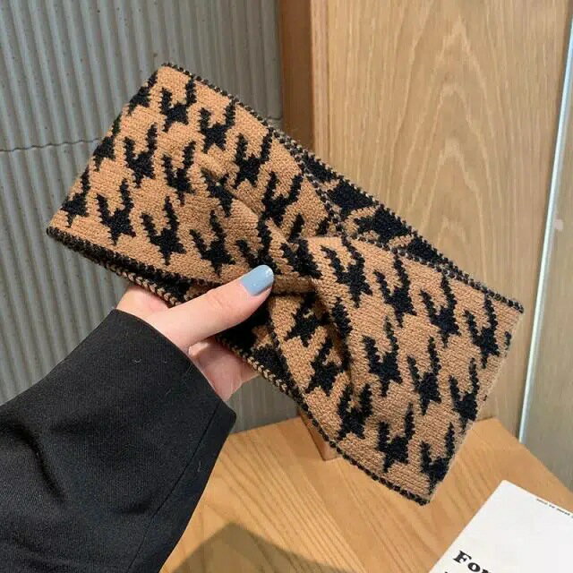 ヘアバンド バイカラー 日常 洗顔 千鳥格子 幅広 ファッション クロスデザイン ワイド ニット スポー ..