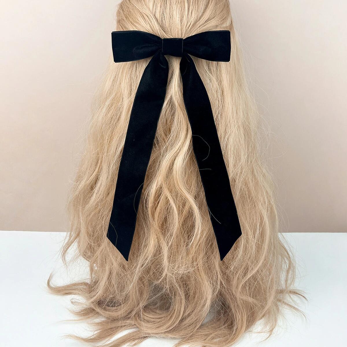 リボン ヘアゴム ベロア ヘアアクセサリー レディース ロングリボン ヘアポニー 大人可愛い ポニーテール ヘアアクセ ブラック 黒 成人式 発表会 卒業式 入学式