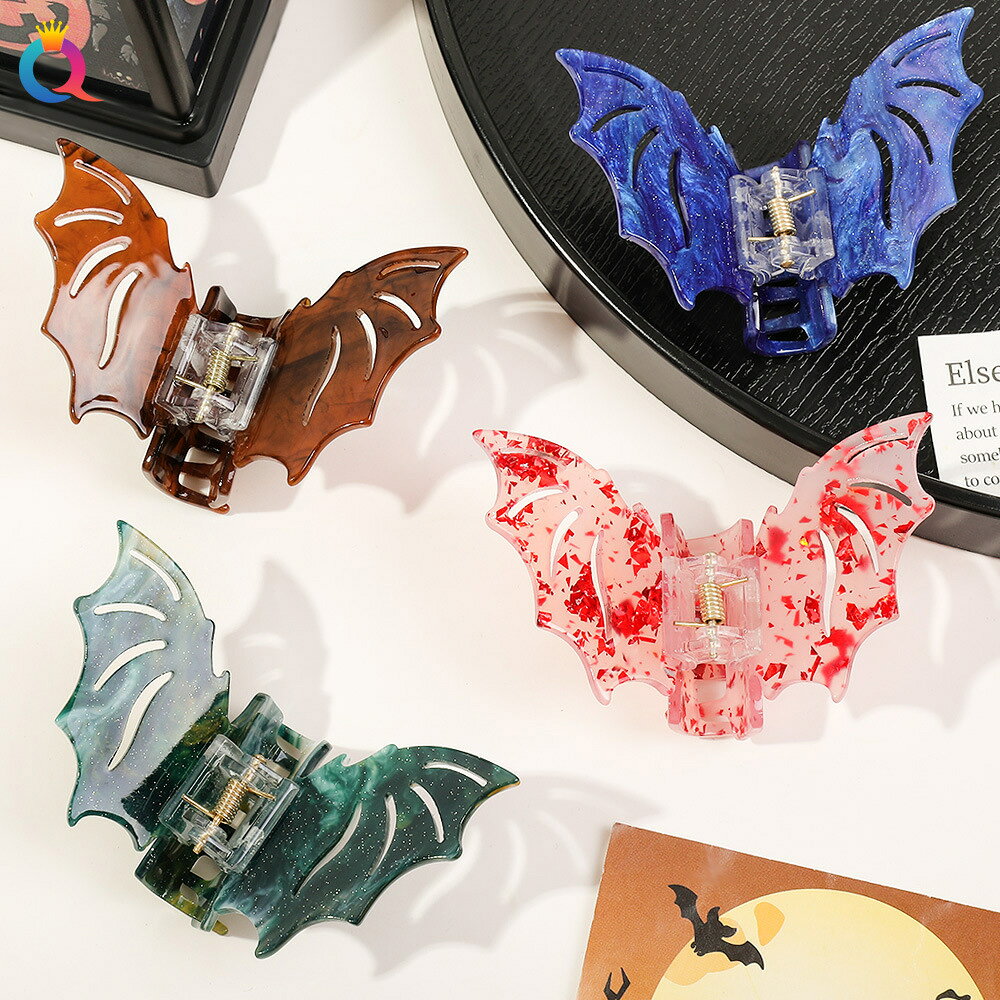 バンスクリップ 8色展開 ハロウィン 蝙蝠モチーフ ヘアクリップ シャーククリップ ヘアクロー まとめ髪アクセサリーヘアアクセサリー 2