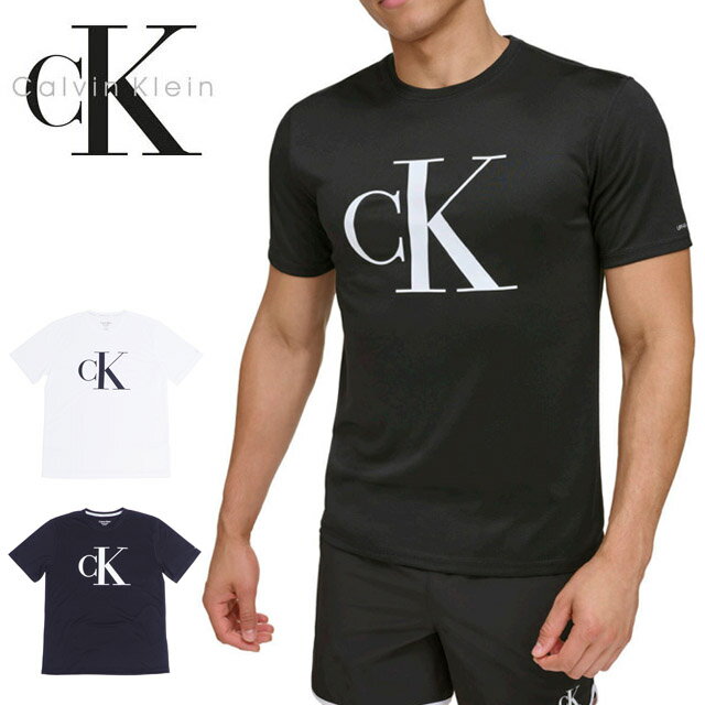 ラッシュガード メンズ Calvin Klein カルバン クライン 半袖 Tシャツ 水着 男性 夏 薄手 アウトドア キャンプ 釣り 海 海水浴 海外旅行 人気 ブランド ペアルック ブラック 黒 ホワイト 白 M L XL XXL 2L 3L 大きいサイズ USモデル S/S RASH GUARD -OVERSIZE CK MONOGRAM