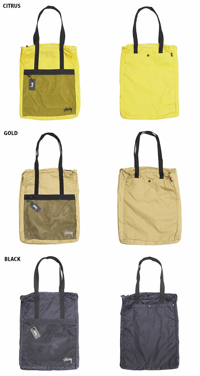 STUSSY ステューシー ライトウェイト トラベルバック トートバック 軽量 旅行 メンズ レディース LIGHT WEIGHT TRAVEL TOTE BAG USAモデル ブラック ゴールド シトラス