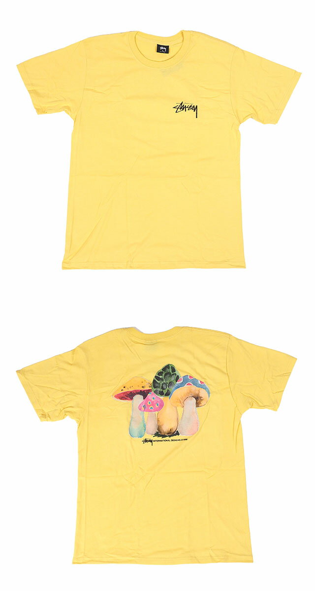 STUSSY ステューシー　SHROOMS TEE イエロー 黄色 キノコ Tシャツ カットソー 半袖...