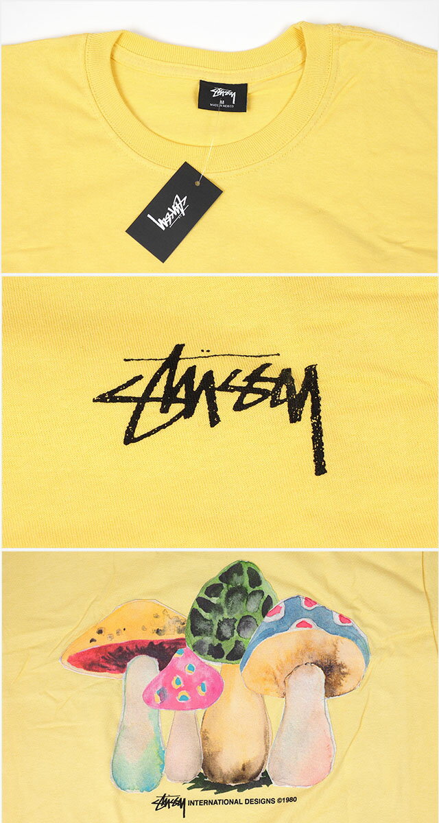 STUSSY ステューシー　SHROOMS TEE イエロー 黄色 キノコ Tシャツ カットソー 半袖...