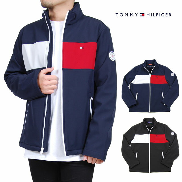 アウトレット 訳アリ品 トミーヒルフィガー ソフトシェルジャケット TOMMY HILFIGER カラーブロック ジャケット ボンディング フルジップ 裏フリース 耐水性 アウター ブラック 黒 ネイビー 紺 メンズ 男性 長袖 TOMMYHILFIGER ゴルフ USモデル