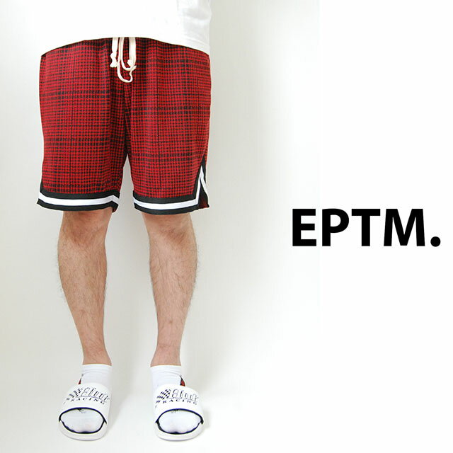 アウトレット EPTM エピトミ KNIT PLAID BASKETBALL SHORTS PANTS RED BLACK バスケットボール ショーツ バスパン ショートパンツ ハーフパンツ チェック柄 ボトムス ジャージ メンズ 男性 レディース 女性 レッド 赤 ブラック 黒 バスケットショーツ モードストリート