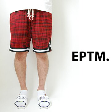 【送料無料】EPTM エピトミ KNIT PLAID BASKETBALL SHORTS PANTS RED BLACK バスケットボール ショーツ バスパン ショートパンツ ハーフパンツ チェック柄 ボトムス ジャージ メンズ 男性 レディース 女性 レッド 赤 ブラック 黒 バスケットショーツ モードストリート