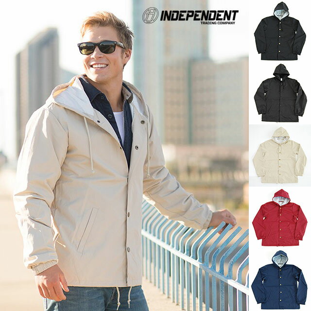 アウトレット インディペンデント INDEPENDENT TRADING COMPANY ナイロン フード付きコーチジャケット ウィンドブレーカー JACKET ジャケット アウター ブラック 黒 ネイビー 紺 ワイン 赤 カ…