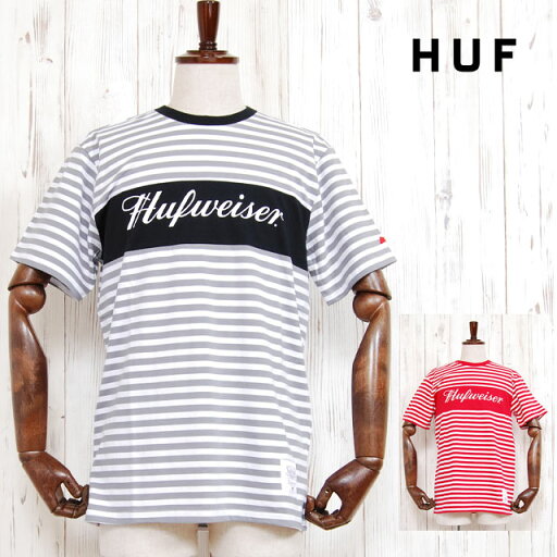 アウトレット 訳アリ HUF×BUDWEISER ハフ バドワイザー ボーダー ロゴ Tシャツ STRIPE S/S KNIT BORDER TEE BLACK RED 半袖 コラボ トップス ストライプ レッド 赤 ブラック 黒 メンズ 男性 レディース 女性 カジュアル ストリート ブランド TOPS