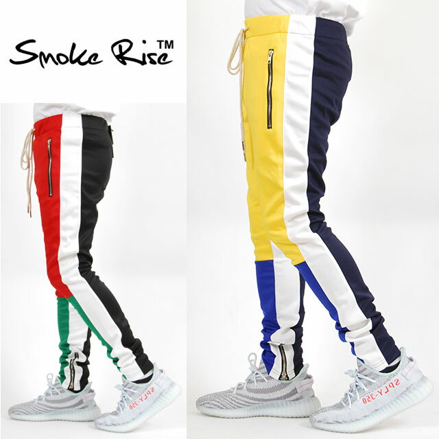 アウトレット SMOKE RISE スモークライズ MENS CLOOR BLOCK TRICOT JOGGER PANTS ZIPPERS ROYAL BLUE RED メンズ カラー ブロック トリコット ジョガー パンツ 裾ジップ ロイヤルブルー 青 レッド 赤 ブラック 黒 イエロー 黄 グリーン 緑 ホワイト 白 SMOKERISE