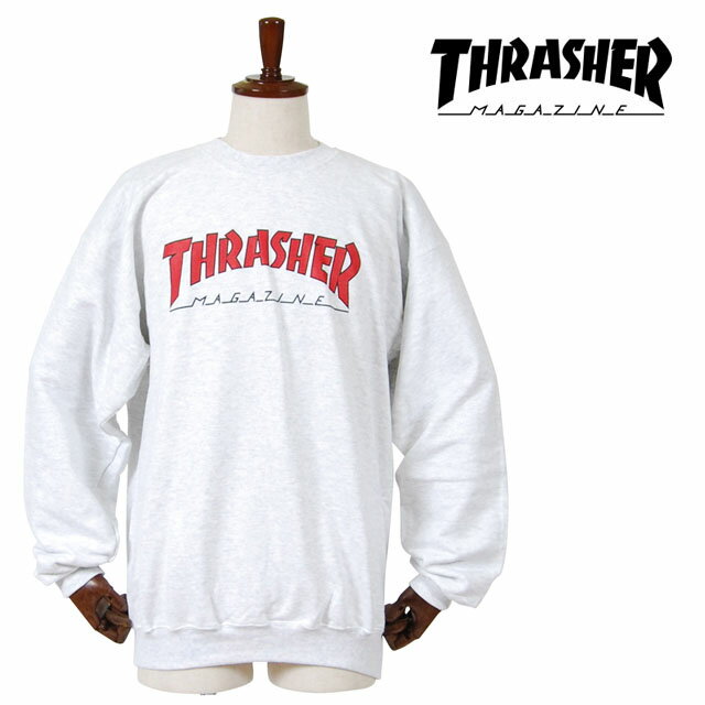 THRASHER スラッシャー アウトライン クルー スウェット シャツ メンズ 長袖 裏起毛 S M L XLサイズ アッシュグレー ASH GRAY MENS OUTLINED CREW NECK LOGO SWEAT