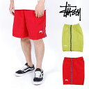 STUSSY ステューシー TAPING NYLON SHORT PANTS LIME RED テーピング ナイロン ショート パンツ ライム 黄緑 レッド 赤 メンズ 男性 ストリート ブランド スケーター ヒップホップ HIPHOP