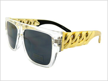 アウトレット NO BRAND GOLD CHAIN ARM SUNGLASSES CLEAR ゴールドチェーン アーム サングラス クリアー 透明 フレーム ブラック 黒 レンズメガネ レディース メンズ カジュアル TYGA タイガ アクセサリー HIPHOP ヒップホップ ダンス JEWELRY A$AP