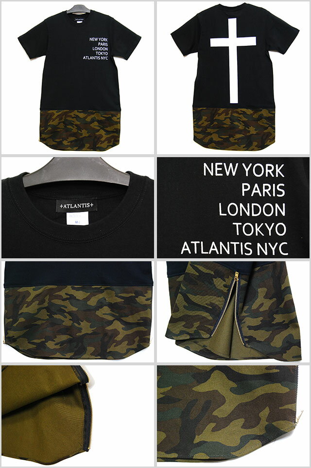 アウトレット ATLANTIS CAMO SKIRT TEE BLACK アトランティス カモ 迷彩 ロング丈 Tシャツ スカート ブラック 黒 バンダナ ペイズリー 半袖 革 皮 メンズ 男性 レディース 女性 HIPHOP ヒップホップ ストリート ブランド 通販