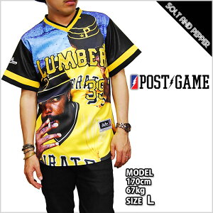 アウトレット ポストゲーム ベースボールジャージ POST GAME PAKER39 BASE BALL JERSEY TEE BLACK YELLOW BLUE レザー ベースボールシャツ メンズ 男性 レディース 女性 ブラック 黒 イエロー 黄 ブルー 青 半袖 トップス 合皮 革 総柄 POSTGAME